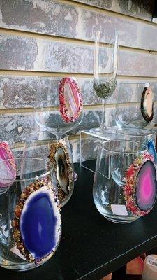 Local Flower Mound Artist, Geode Wine Glasses