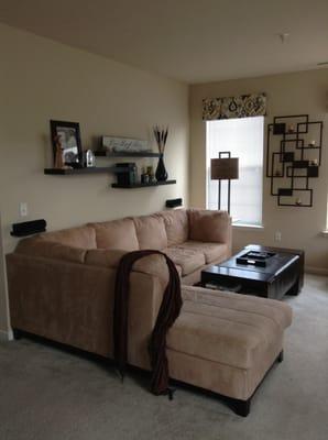 A smartly designed condo in Canton. Great use of shelving for pictures and memories.