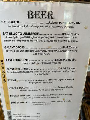 Beer list, East Regiment