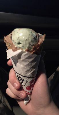 Small waffle mint cone