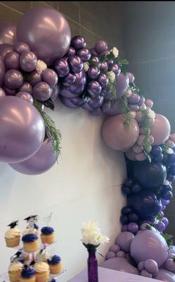 Balloon arch, standard fullness, white background, add on flowers and greenery.