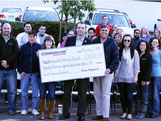 In February 2014, AimLoan associate are proud to donate $20,880 to the Wounded Warriors project at their quarterly meeting.