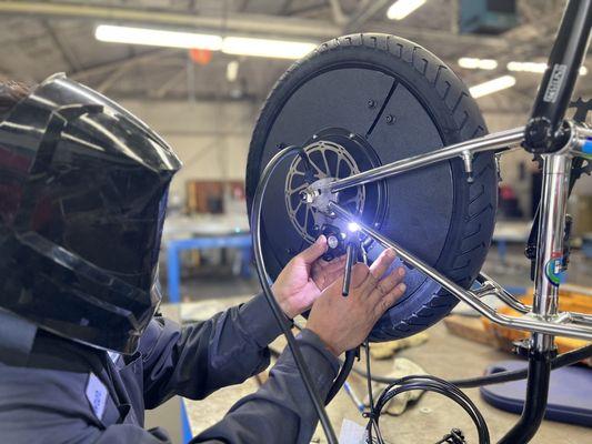 Welding, Abner on the tig, electric bike