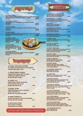 Dinner menu