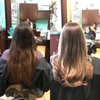 Before and after balayage