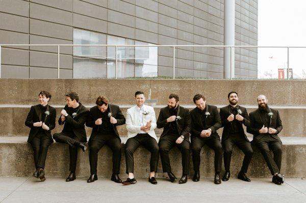 Hunter's groomsmen wearing our Formal Package in all black, head to toe including matching shoes from Vu's! Feb 2021