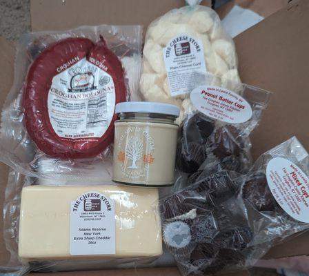 Croghan Baloney; cheese curd; Croghan Candies; Adam's Cheese and Maplewood Sweets Pure Maple Cream