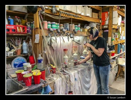 Our production studio, painting pottery