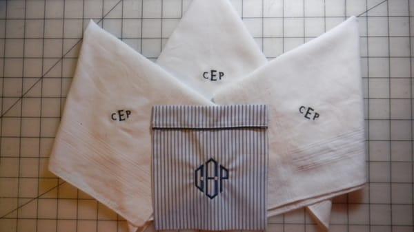 Monogrammed pocket and handkerchiefs