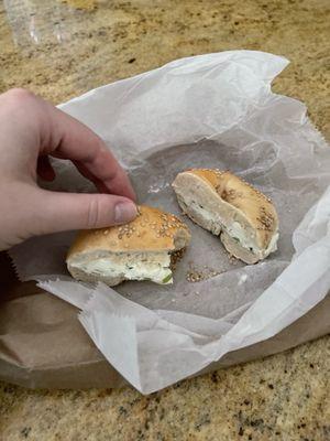 Mini sesame bagel with lite scallion cream cheese