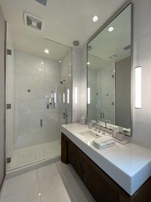 Frameless Shower Doors and Custom Mirror in Las Vegas