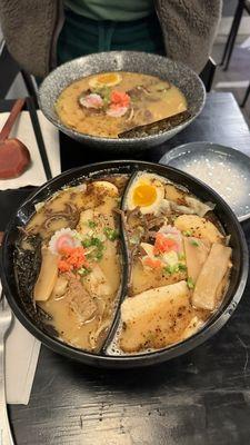 Half Miso Chicken Ramen and half Tonkotsu Ramen, Kalbi Ramen