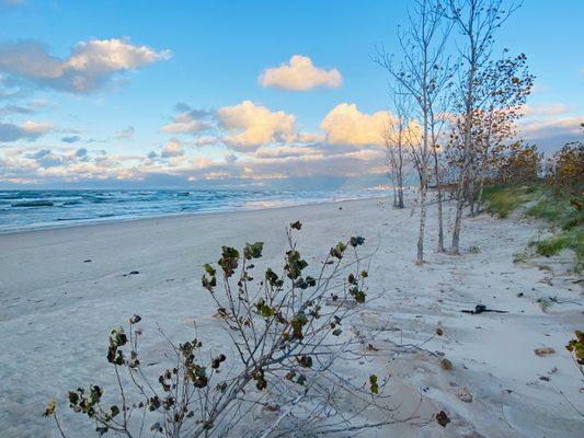 Winter scene in Miller Woods Beach, the western most beach in the national park.  Park in Lake Street Beach parking