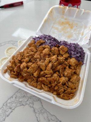 Chicken over rice with purple slaw gigantic portions for amazing price 10/10