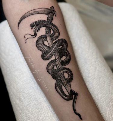 Snake and scythe by Sandra