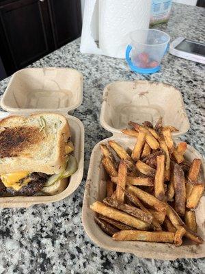 Smash patty burger and fries