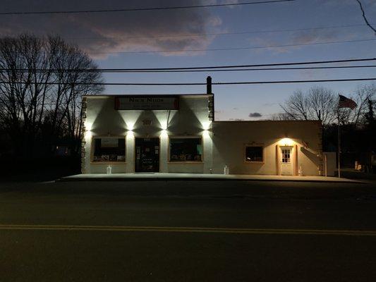 Exterior lighting at Niks Nook in Wading River