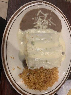 3 been enchiladas with white queso plate