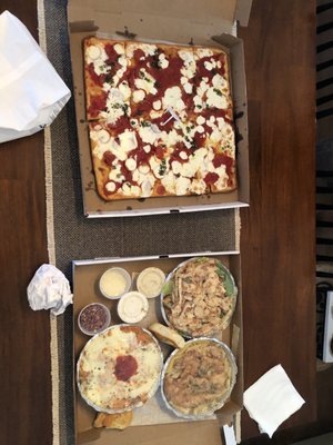 Chicken Francese Thin Crust Brooklyn Square Pizza Baked Ziti with Meat Sauce  Caesar Salad with chicken