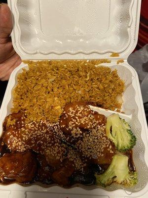 Sesame chicken and fried rice