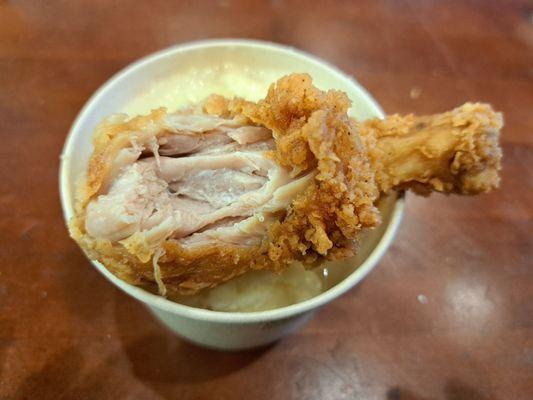 Inside a fried chicken leg