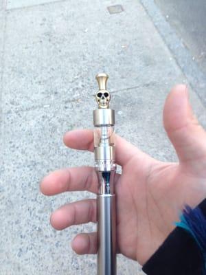 Big thanks to Spiro for everything! My custom e-cig has a skull drip tip, KangerTech AeroTank, & Vision Spinner 1300mah battery.