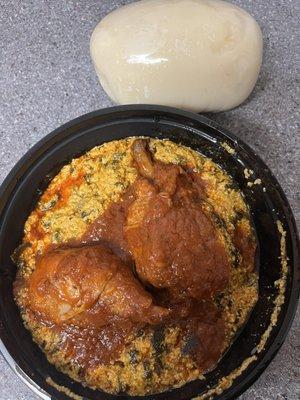 Egusi with chicken and pounded yam/fufu