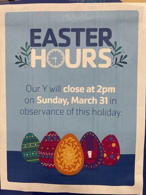 Shortened Easter hours at the Y