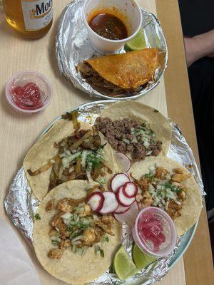 Five tacos, Pollo Asada so good!!