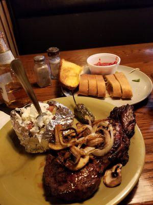 Fully baked potato and Ribeye yummy.