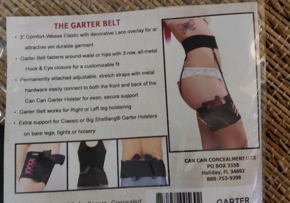 Garter belt and concealed carry thigh holster. They have a whole product line of concealed carry items for us ladies.