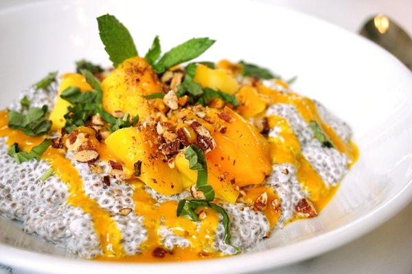 Chia Seed, Coconut, Lime Pudding: mint, mango, almond, basil ($10).