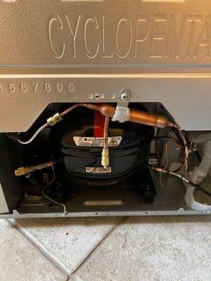 Replaced Compressor for LG refrigerator R600a Freon.