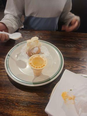 My son fixed everyone a fried donut a la mode that was divine 10/10 the cone also had a little ice cream in it. Sooo good!