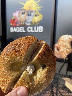 jalapeño bagel toasted with scallion cream cheese