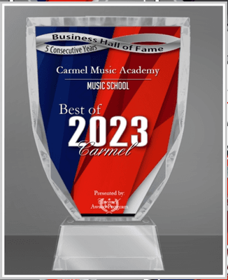 Carmel Music Academy voted into the Business Hall Of Fame for Music Schools!  Voted Best Of Carmel Music School 5 years in a row.