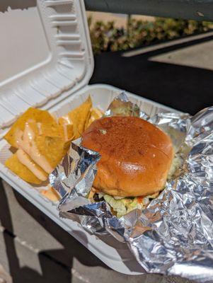 veggie burger with chips!