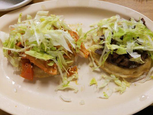 Sopes with chicken and barbacoa