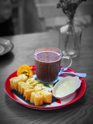 Fried Donut with Hot Chocolate  | @whaevaeats