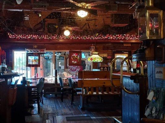 The dining room with the retro lights.