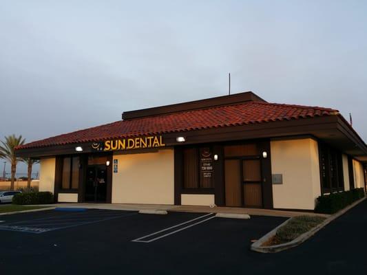 The grand entrance to Sun Dental Solution in Buena Park.