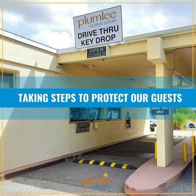 Plumlee Realty offers Drive Thru Check-in and Check-out.  More details about how we work to stem the spread of Coronavirus are at our blog.