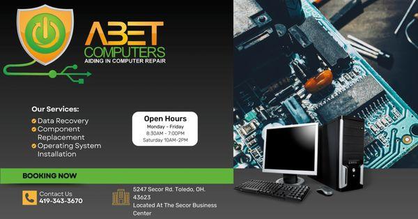 Abet Computers LLC is your trusted local computer repair shop in Toledo, Ohio! We offer expert repair services for all your computer needs.