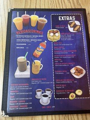 Drink menu and extras