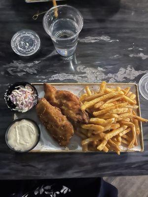 Fish and Chips.  Presentation was great. Fish was very tasty.  I was totally unable to eat the fries.  Wait staff was very nice.