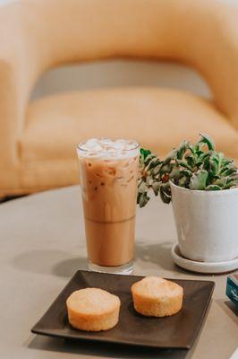 Iced dirty chai + cappazanos (super yummy)