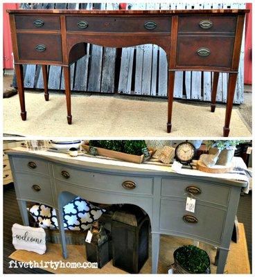 Before & after using Miss Mustard Seed's Milk Paint.