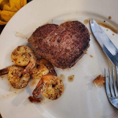 Medium Rare Filet with grilled shrip