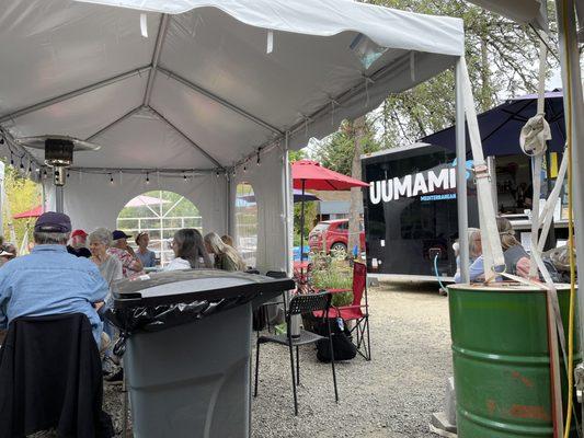 Fun, clean, spacious, and shady outside seating area, fully covered.