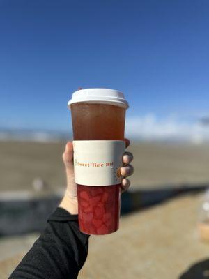 Strawberry fruit tea with strawberry heart jelly